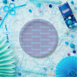 Personalized Blue Paper Plate