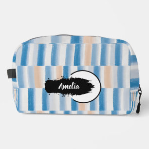 Personalized Blue Peach Watercolor Striped Dopp Kit