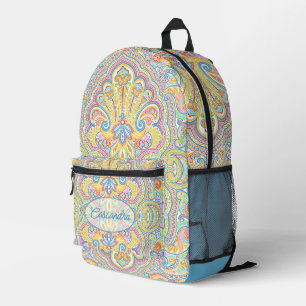 Personalized Blue Pink Purple Orange Paisley Art Printed Backpack