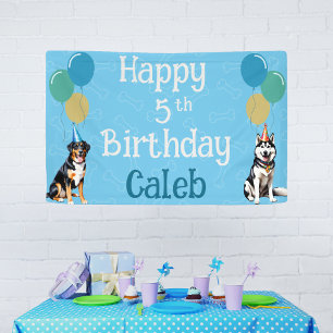 Personalized Blue Puppy Dog Birthday Paw-ty  Banner