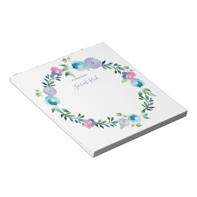 Personalized blue purple floral watercolor Notepad (Angled)