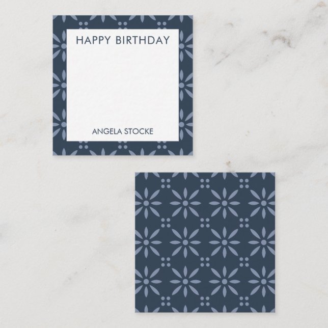 Personalized Blue Retro Flower Card (Front/Back)