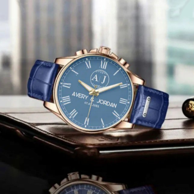 Personalized Blue Roman Numeral Luxury Custom Gift Watch (Creator Uploaded)