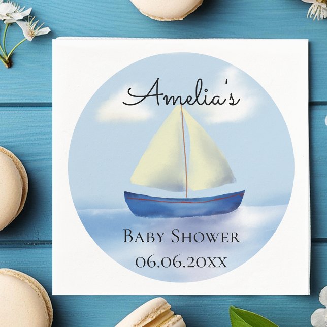 Personalized Blue Sailboat Baby Shower Napkin (Creator Uploaded)