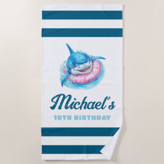 Personalized Blue Stripe with Shark Beach Towel