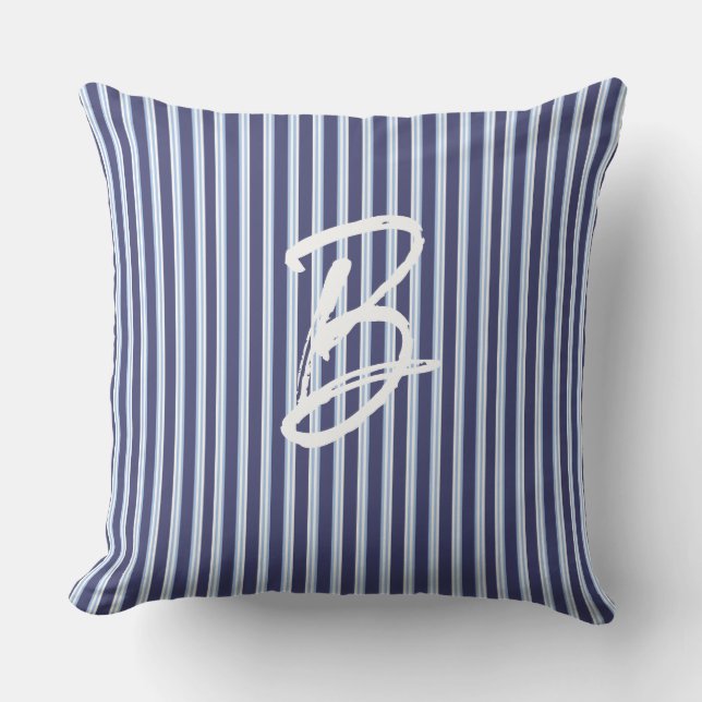 personalized blue striped cushion (Front)