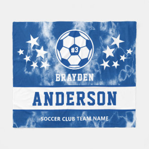 Personalized Blue Tie Dye Soccer Player Name Fleece Blanket