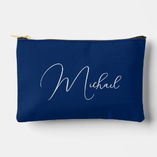 Personalized Blue White Monogram Makeup Cosmetic Accessory Pouch