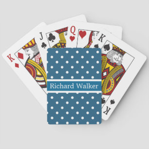 Personalized Blue White Polka Dots Pattern Playing Cards