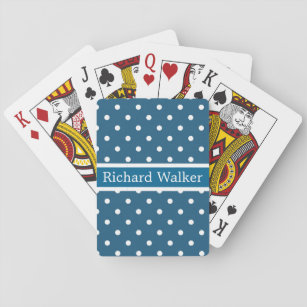 Personalized Blue White Polka Dots Pattern Playing Cards