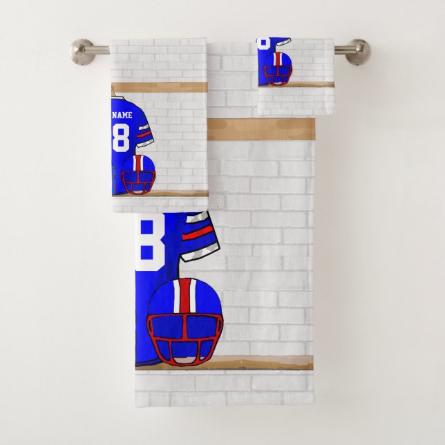 Personalized Blue White Red Football Jersey Bath Towel Set (Insitu)