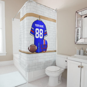 Personalized Blue White Red Football Jersey Shower Curtain