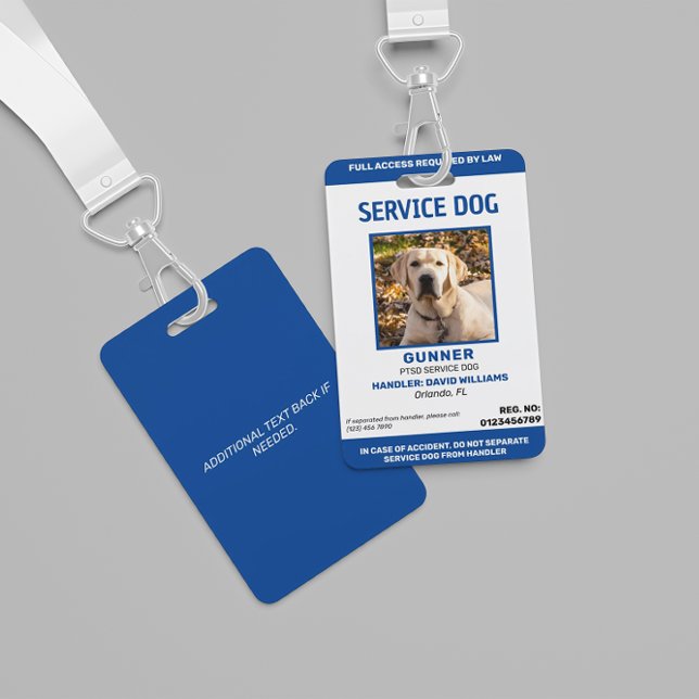 Personalized Blue White Service Dog Photo ID Badge (Creator Uploaded)