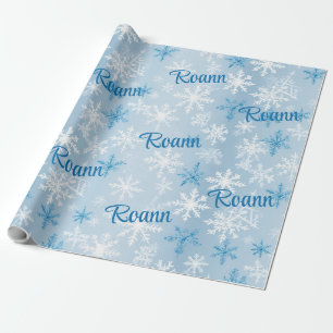 Personalized Blue & White Winter Snowflake Pattern Wrapping Paper