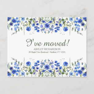 Personalized Blue Wildflower I've Moved Postcard