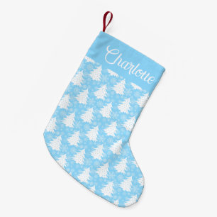Personalized Blue Winter Christmas Tree Snowflake Small Christmas Stocking