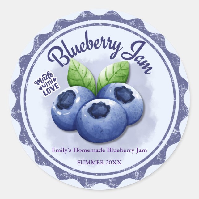 Personalized Blueberry Jam Label Sticker (Front)