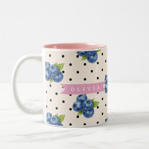 Personalized Blueberry Polka Dot Cute Vintage Two-Tone Coffee Mug