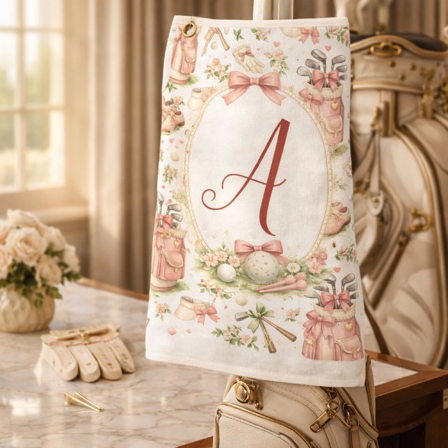 Personalized Blush Bow Golf Monogram Towel (Creator Uploaded)