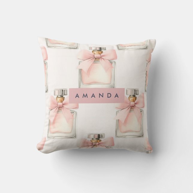 Personalized Blush Perfume Bottle Coquette Pattern Cushion (Front)