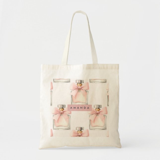 Personalized Blush Perfume Bottle Coquette Pattern Tote Bag (Front)