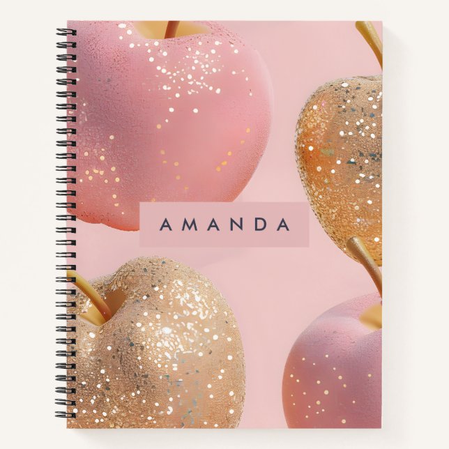 Personalized Blush Pink and Gold Glitter Apple  Notebook (Front)