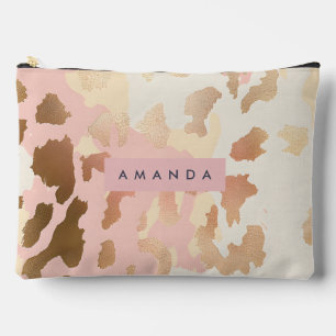 Personalized Blush Pink and Gold Leopard Print Accessory Pouch