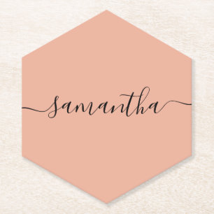 Personalized Blush Pink Calligraphy Name Paper Coaster