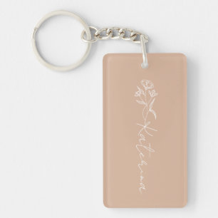 Personalized Blush Pink Floral Name Key Ring