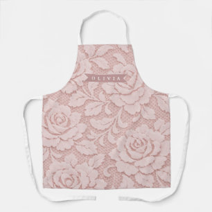 Personalized Blush Pink Lace Floral Romantic Apron