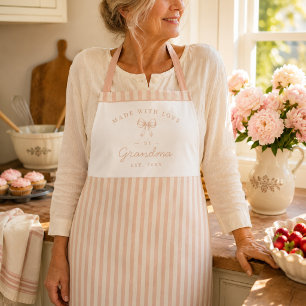 Personalized Blush Pink Stripe Grandma Love Made Apron