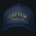 Personalized Boat Name Captain Hat<br><div class="desc">Customizable Boat Tote Bag.
 Classic "Captain" Baseball Cap,  which can be personalized with your own boat name. Features stylish embroidered design and available in a range of colors.</div>