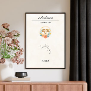 Personalized Boho Aries Zodiac Constellation Poster