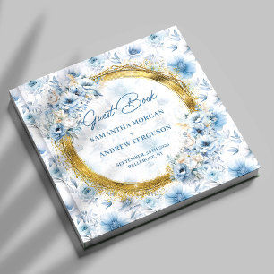 Personalized Boho Dusty Blue Gold Glitter Wedding Guest Book
