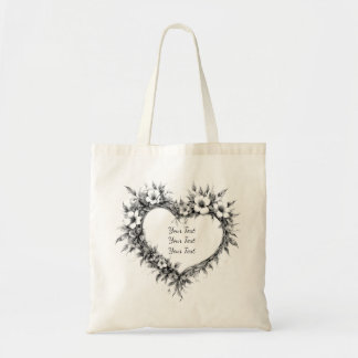 Personalized Boho Floral Heart Tote Bag