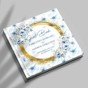 Personalized Boho Light Blue Gold Glitter Wedding Guest Book