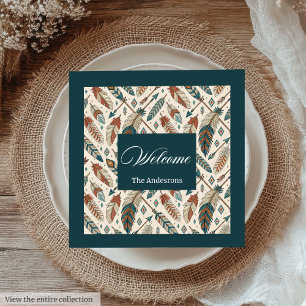Personalized Boho Napkins Ethnic Feathers & Arrows