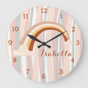 Personalized Boho Rainbow Nursery Large Clock