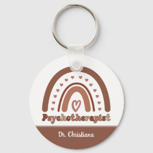 Personalized Boho Rainbow Psychotherapist  Key Ring