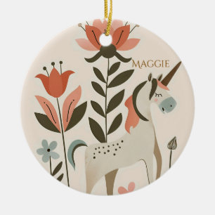 Personalized Boho Unicorn Wildflower Ceramic Tree Decoration