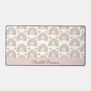 Personalized Boho Watercolor Rainbow Pattern Desk Mat
