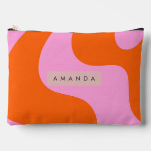 Personalized Bold Orange and Pink Wave Stripe Accessory Pouch