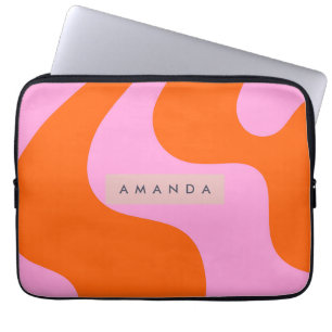 Personalized Bold Orange and Pink Wave Stripe Laptop Sleeve