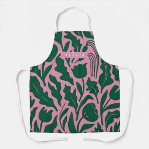 Personalized Bold Pink Botanical Floral Name Gift Apron