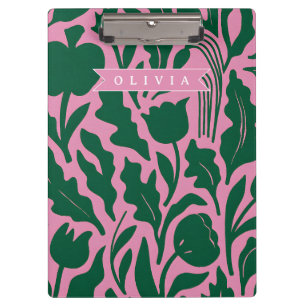 Personalized Bold Pink Botanical Floral Name Gift Clipboard