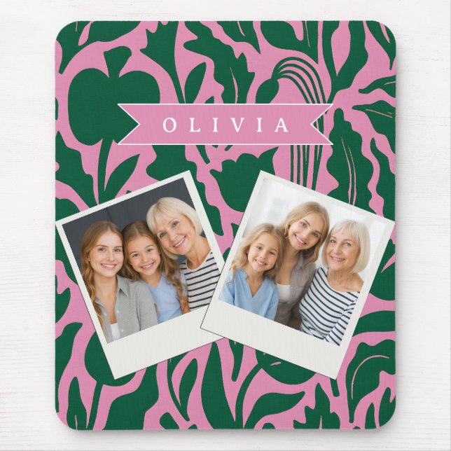 Personalized Bold Pink Botanical Floral Name Gift Mouse Pad (Front)