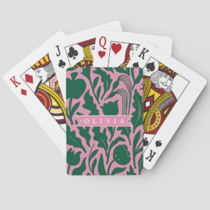 Personalized Bold Pink Botanical Floral Name Gift Playing Cards