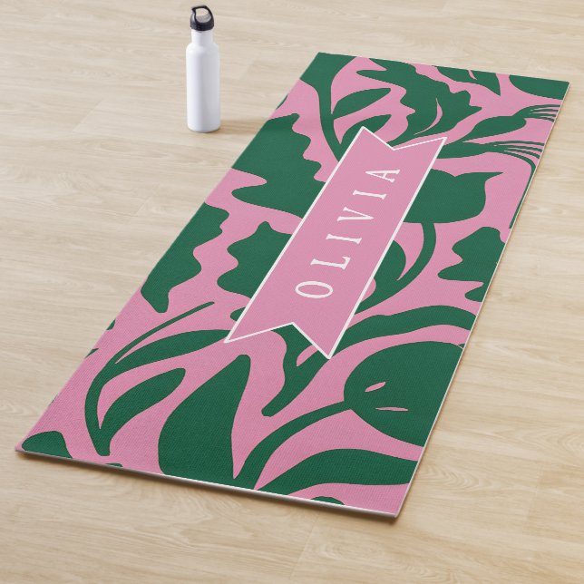 Personalized Bold Pink Botanical Floral Name Gift Yoga Mat (In Situ)
