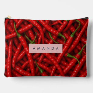 Personalized Bold Red Chili Pepper Pattern Accessory Pouch