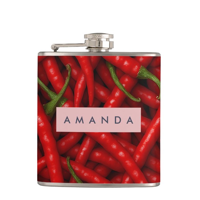 Personalized Bold Red Chili Pepper Pattern Hip Flask (Front)